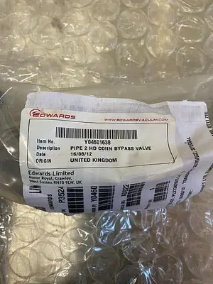 EDWARDS VACUUM PIPE 2HD CONN BYPASS VALVE Y04601638