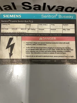 Siemens Sentron SLID46400 200A Fusible Busway Switch Bus Plug 50-150HP