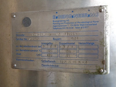 450 L S/S JKTD Bioengineering Fermentation Reactor