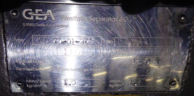 Westfalia MSD 70-01-076 milk separator, 316SS.