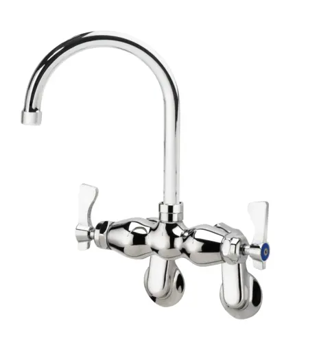 Krowne 15-601L Splash Mount Faucet w/ 6" Gooseneck Spout & Lever Handles - Adjustable Centers, Chrome Plated