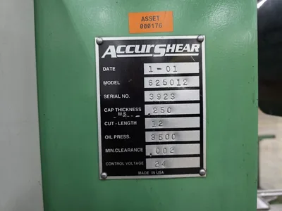 Used 2001 ACCURSHEAR 625012 Power Squaring Shears (Inch) Georgia US | The Equipment Hub #1521099