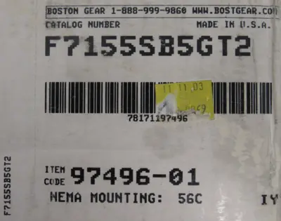 NEW BOSTON GEAR F7155SB5GT2 GEAR REDUCER 5:1