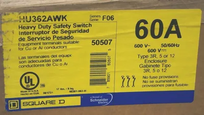 NEW SQUARE D HU3632AWK SAFETY SWITCH 60A, 600V, 50/60HZ