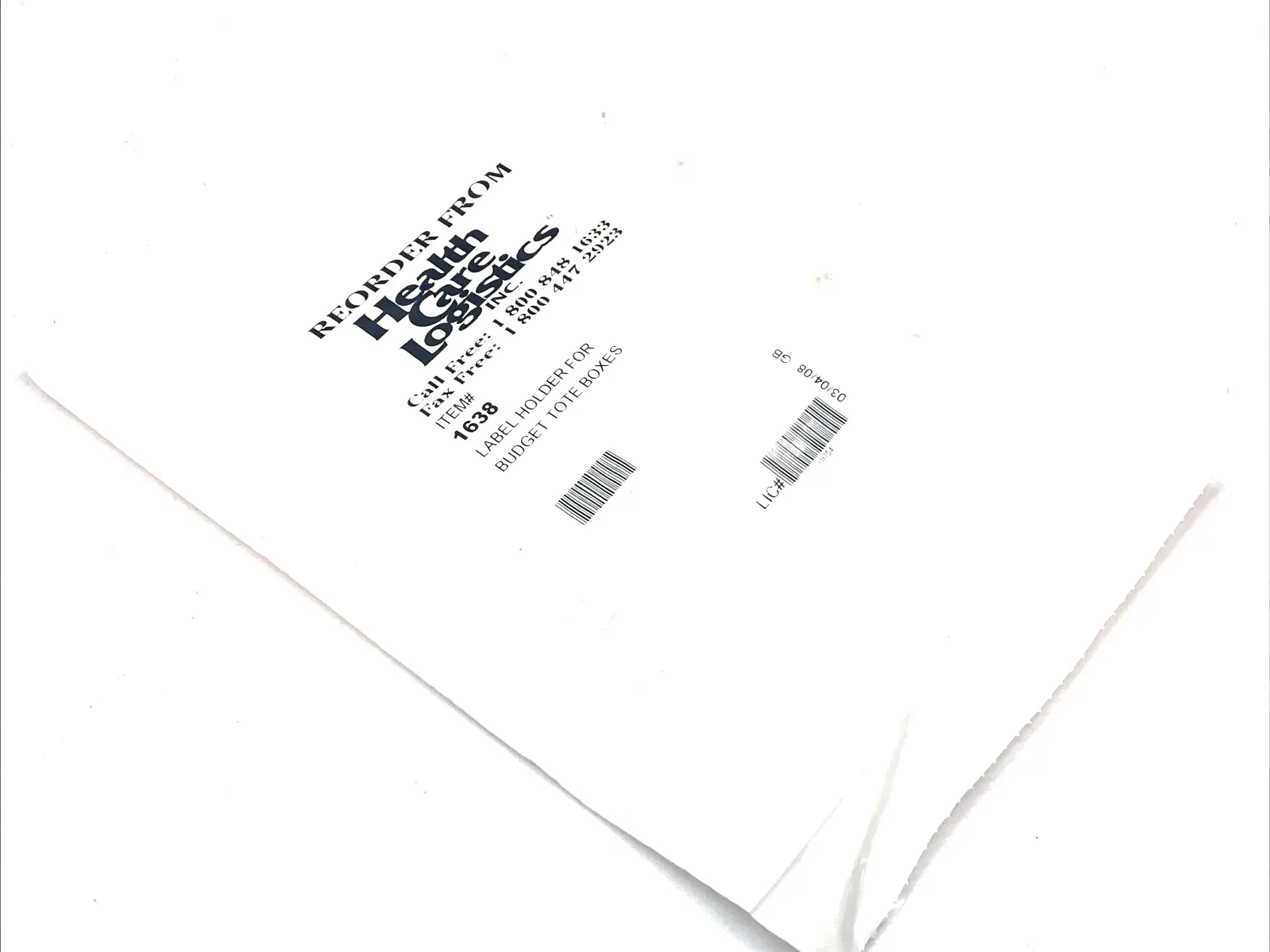 New | in-Stock HEALTH CARE LOGISTICS LABEL HOLDER FOR 12922 & BUDGET TOTE 3"X5" LOT OF 100 Misc Industrial Equipment | Maverick Industrial Sales #1099130