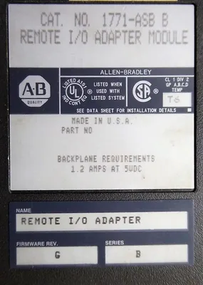 Allen Bradley 1771-ASB/B PLC-5 Remote I/O Adapter Module FW Rev. G Used