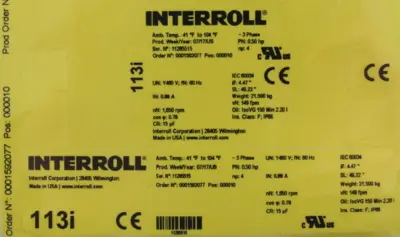 NEW INTERROLL 113I DRUM MOTOR 0001592077 .5HP