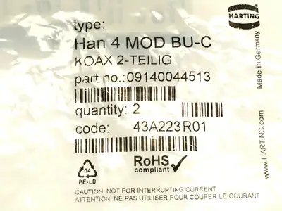 09 14 004 4513,09140044513 | Harting 09140044513 Han Multi Module 4-Contact Female Connector Insert LOT OF 2 - New – Open Box