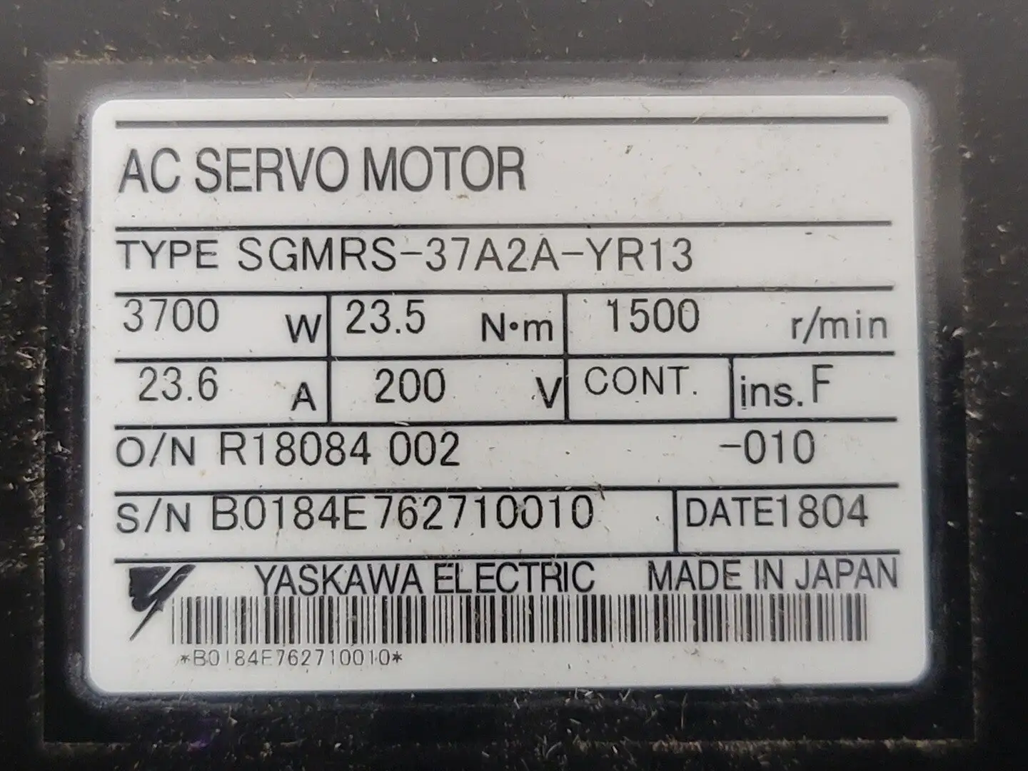 New | in-Stock YASKAWA SGMRS-37A2A-YR13 Motors (misc) British Columbia CA | Lenmark #247038