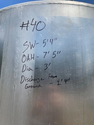 Quanity 2 Stainless Steel CIP Tanks, 200 Gallons each. 90” High x 30” diameter
