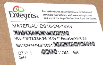 NEW ENTEGRIS DS16-2M-16KV PRIMELOCK INTEGRA VALVE 1" 2W MAN DS162M16KV