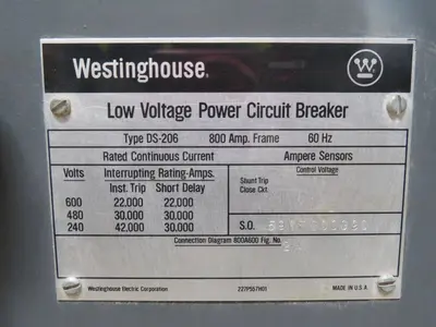 Used WESTINGHOUSE DS-206 Circuit Breakers Texas US | Aucto #1307316
