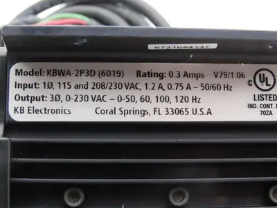 KB Electronics Dorner Motor Speed Control Input 115/230V 1Ph Output 230V 3Ph