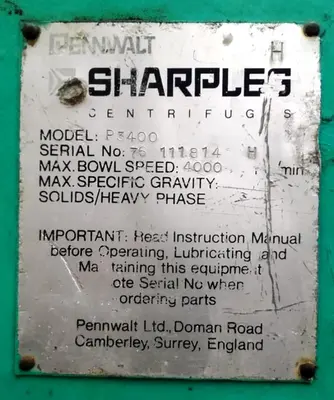 Sharples P3400 (14 x 48) tricanter centrifuge, 316SS.