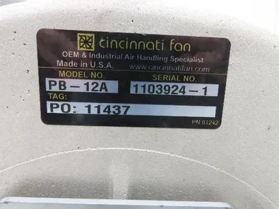 Cincinnati Fan PB-12A Centrifugal Pressure Blower 800cfm 2"SP 1Hp 230/460V 3PH