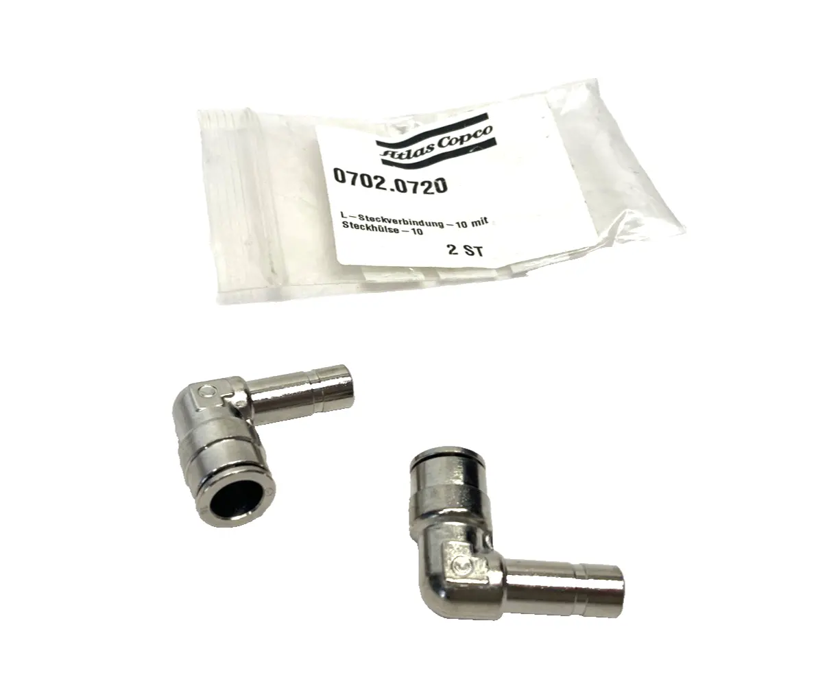 0702.0720, 702.0720 | Atlas Copco 0702.0720 Elbow Fitting 10 MIT, 10mm Push Connect 702.0720 LOT OF 2 - New Other