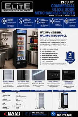 Elite 13 Cu. Ft. Commercial Glass Door Merchandiser Freezer – 1 Door