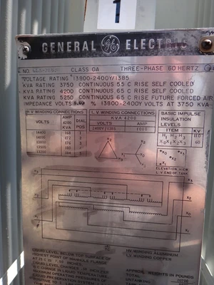 GE Transformer 3,750 kva, 13,800 - 2400Y/1385