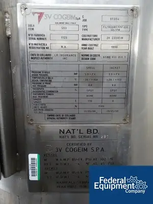USED 3V Cogeim 0.2 Sq Meter 3V Cogeim Nutsche Filter Dryer, Hastelloy C276