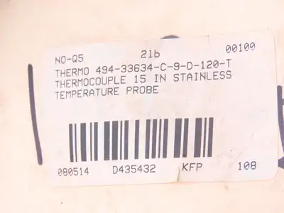 494-33634-C-9-D-120-T Thermocouple Temperature Sensor 15"Probe Stainless