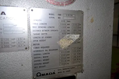 USED AMADA FAB-100 D / FBD-1030