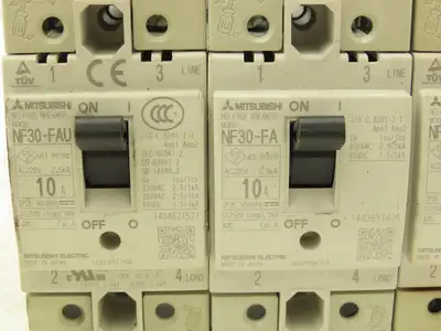 Mitsubishi NF30-FA 3-Pole No Fuse Circuit Breaker 10A 200-230V 3Ph Lot of 5