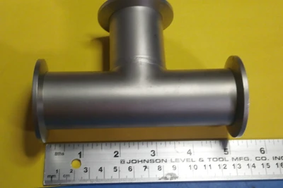 USED MKS/HPS 3 WAY STAINLESS STEEL FLANGE FITTING