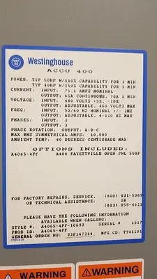 USED WESTINGHOUSE ACCUTROL 400