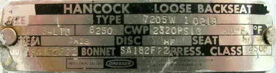REMANUFACTURED HANCOCK 7205W-1-0219 VALVE SIZE 1 2320 PSI 7205W10219
