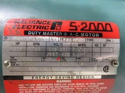 Reliance P56H3430U-YX 1/2 Hp. 1725 RPM 60 Hz. 5/8" Shaft Motor 208/230V W/Brake