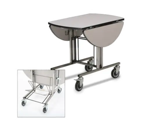 Forbes Industries Oval Room Service Table w/ (2) Bi Fold Drop Leaves - 36"L x 43"W, Laminate/Stainless Steel (4959-WDS)