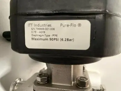 USED 3 ITT PURE-FLO A209 STAINLESS STEEL DIAPHRAGM VALVES W/ POSITION MONITOR