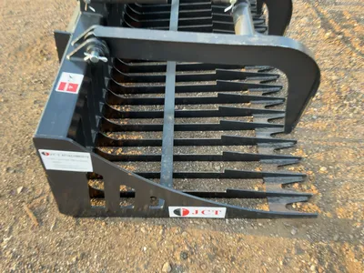 New JCT 84” Rock Bucket Grapple Skid Steer Attachment, Universal Quick Attach, Two Hydraulic Grapple...