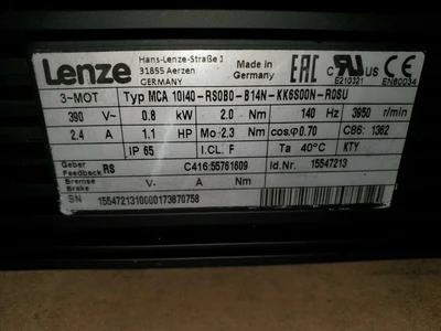 NEW Lenze TYPE MCA 10140-RS0B0-B14N-KK6S00N-R0SU