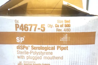 NEW CASE OF 500 AMERICAN SCIENTIFIC PRODUCTS P4677-5 SEROLOGICAL PIPIT P46775