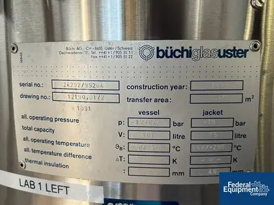 Used BUCHI 107/107 Liter Buchi Kilo Lab Reactor Train System, Glass Lined Reactors Ohio US | Federal Equipment Company #126691