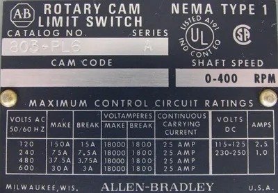 NEW ALLEN BRADLEY 803-PL6 ROTARY CAM LIMIT SWITCH 803PL6