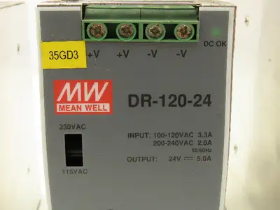 Mean Well DR-120-24 Power Supply 1PH 120VAC 3.3A/240VAC 2A In 24VDC 5A Lot of 4