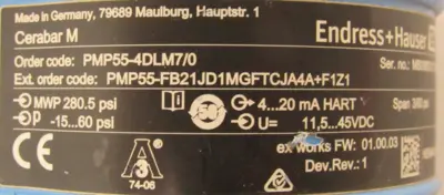 NEW ENDRESS HAUSER PMP55-FB21JD1MGFTCJA4A+F1Z1 PRESSURE TRANSMITTER PMP55-4DLM70