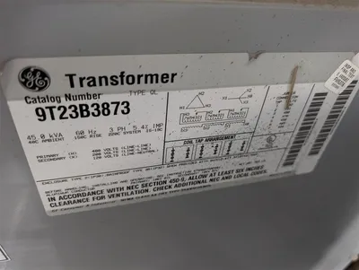 45 kVA GE 9T23B3873 Dry Type Transformer 480V PRI 208Y/120V SEC Tested