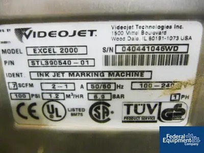 USED Videojet VIDEOJET INK JET PRINTER, MODEL EXCEL 2000