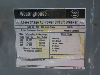 Used WESTINGHOUSE DS-206 Circuit Breakers Texas US | Aucto #1307323