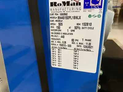 M446150PL1BNLX | Roman  Transformer 150KVA 1PH 440V 1GPM 60Hz - New