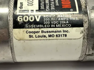 USED COOPER BUSSMANN TIME-DELAY FUSE CLASS RK5 600VAC 200A