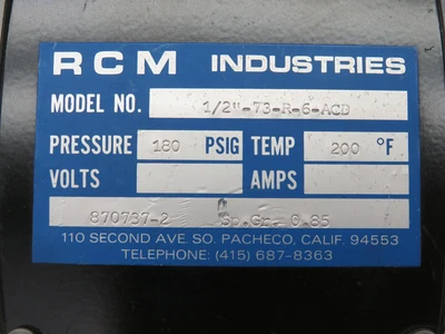 Used RCM INDUSTRIES _UNKNOWN_ Valves/Fittings | OCO Industrial #1633486