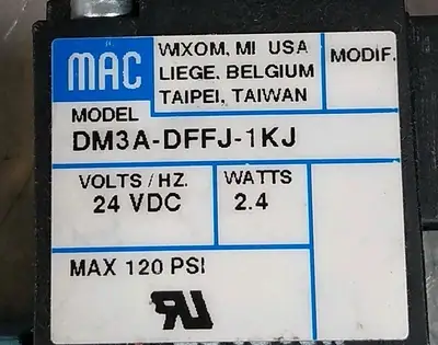 MAC 461A-B0A-DM-DFFJ-1KJ + DM3A-DFFJ-1KJ Solenoid Valve Loc6C11