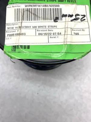 USED INTERNATIONAL WIRE AND CABLE MTW 14 BLU/WHT 500 WHITE STRIPE 450FT 029892254711