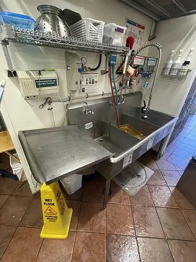 Triple Sink W/ Add on Table & Spray Faucet