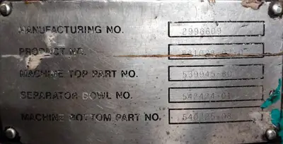 (2) Alfa-Laval WHPX 508 TGD-24-60 oil purifiers, 316SS.