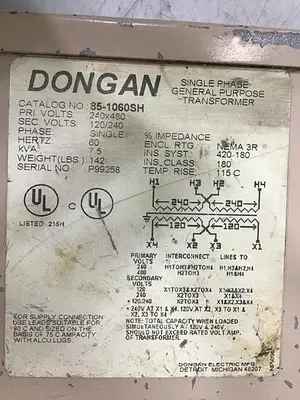 Used DONGAN 85-1060SH Transformers Michigan US | Ideal Machinery #1261489